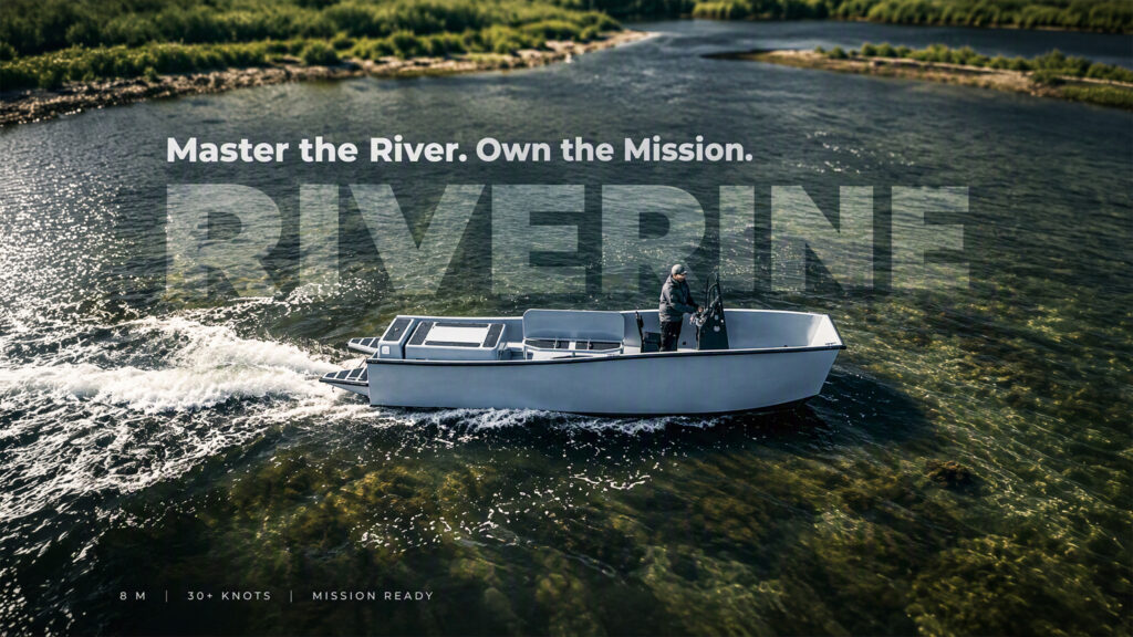 Riverine sailing in a River, Riverine, Master the River. Own the mission. 30+ knots boat, 8m boat, mission ready boat, 4K boat picture, 4K Defence picture, 4K, high quality vessel